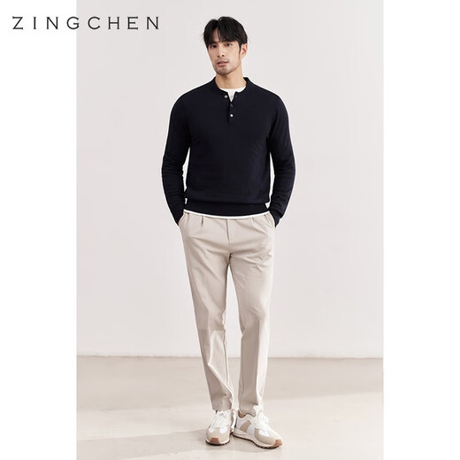 ZINGCHEN machine washable cotton cashmere ZINGCHEN Henry collar knitted sweater men's autumn and winter black bottoming sweater dark gray L