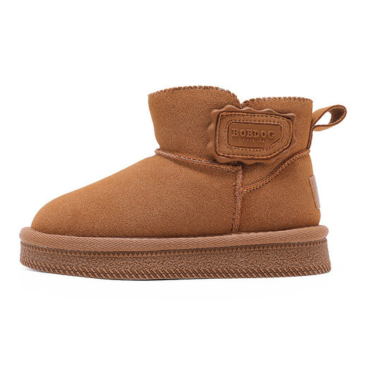 Babudou children's shoes winter warm children's snow boots plus velvet thickened leather girls' boots 116545101 orange brown 30