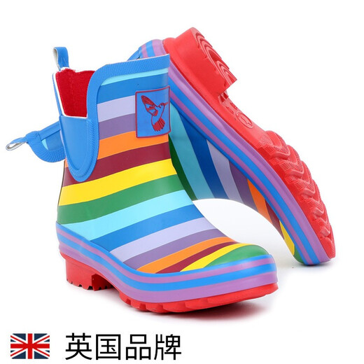 Evercreatures British rain boots women's rain boots adult water boots non-slip water shoes rainbow stripes low top rubber rain boots women's style rainbow 12RBW 37 (UK4)
