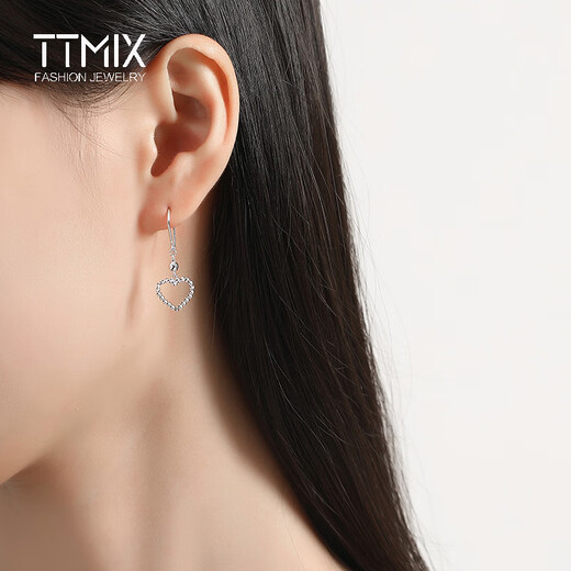 TTMIX platinum ear hook heart-shaped earrings pt950 women's classic platinum car flower love earrings 2.2-2.4g
