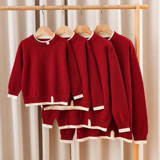 Little Bear Elf (xiaoxiongjingling) knitted sweater parent-child outfit family outfit red festive New Year sweater autumn and winter style mother-daughter outfit for a family of three or four burgundy parent-child outfit/single sweater children's size 100 (recommended weight 30Jin Jin is equal to about 0.5 kg)
