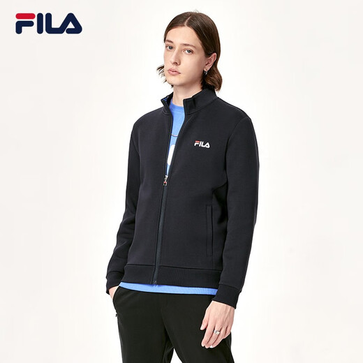 
FILA official men's knitted casual zipper jacket top autumn and winter stand collar business men's commuting jacket Legendary blue-NV XL 180/100A