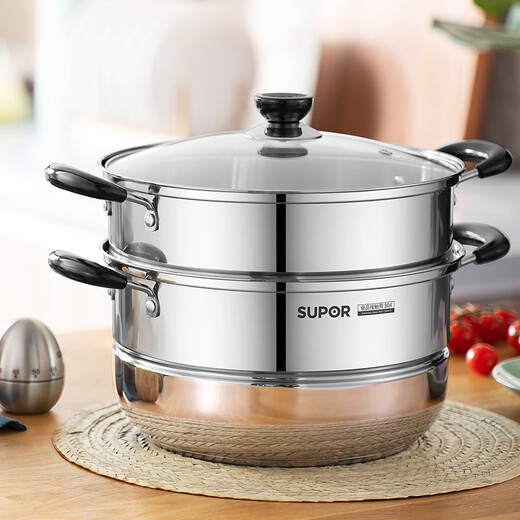 SUPOR non-stick pan, wok, complete set of kitchen utensils and pots, gas induction cooker, frying pan, soup pot, steamer, wok + frying pan + soup pot + steamer 4-piece set