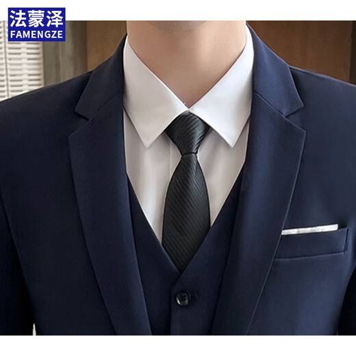 法蒙泽 西服套装男士修身商务休闲西服职业正装小西装男结婚礼服外套男 黑色单扣套装+马甲+衬衫+大礼包 2XL /180【125-140斤】