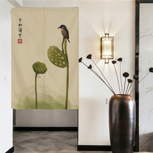 Chinese style door curtain Chinese style entrance Zen partition curtain home decoration curtain kitchen oil smoke half curtain toilet bathroom dust curtain hanging curtain free installation telescopic rod Chinese flower 14 custom price change special direct order without delivery