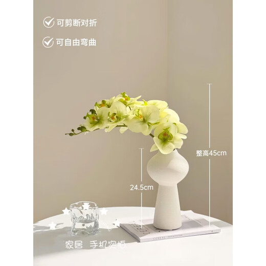 Flower e-flow Phalaenopsis artificial flower fake flower table decoration light luxury high-end flower arrangement dining table floral decoration home decoration 2 branches green smoke + gourd round bottle