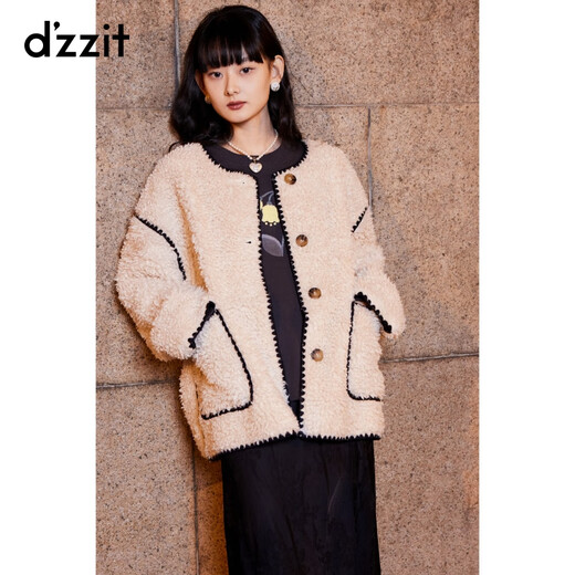 DZZIT地素短款毛毛外套秋冬暖冬摩登环保皮草设计女 肉色 XS