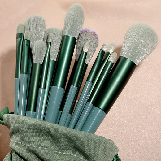 Lan Weiting makeup brush set 13 pieces soft powder grasping loose powder brush eyebrow brush concealer brush complete set of makeup brush tools portable novice 13 pieces cloth bag bean paste color 1 piece