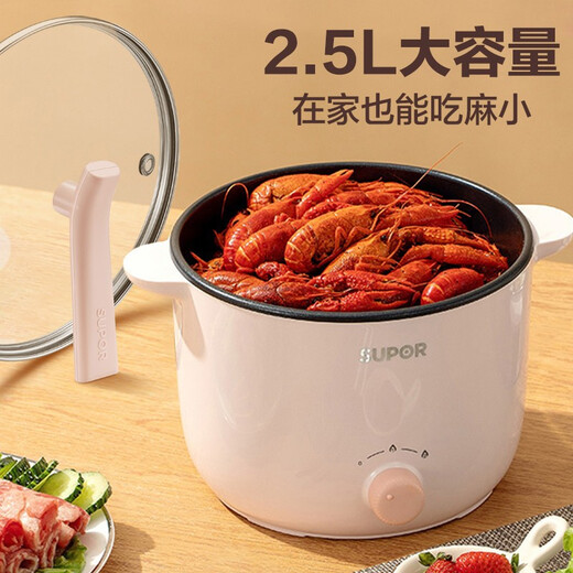 SUPOR electric cooking pot, electric steamer, electric hot pot, multi-functional small hot pot for instant noodles, small electric pot for dormitory, integrated steaming and small wok, 2.5L multi-purpose H20YK630 with steamer