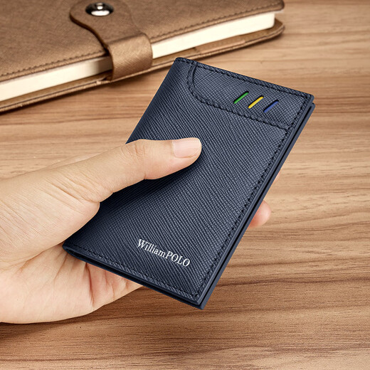 Williampolo Kaiser Paul Exquisite Small Card Bag für Männer mit echtem Leder -Führerschein für Führerschein Kartenschublade Vatertagsgeschenk für Papa Blue Cross Muster