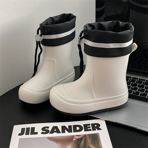 
Fujian women's Japanese adults wear trouser rain boots outside with fashionable outdoor waterproof, non-slip, wear-resistant soft-soled rubber shoes on rain boots white + trouser L size [38 is smaller in size 1]