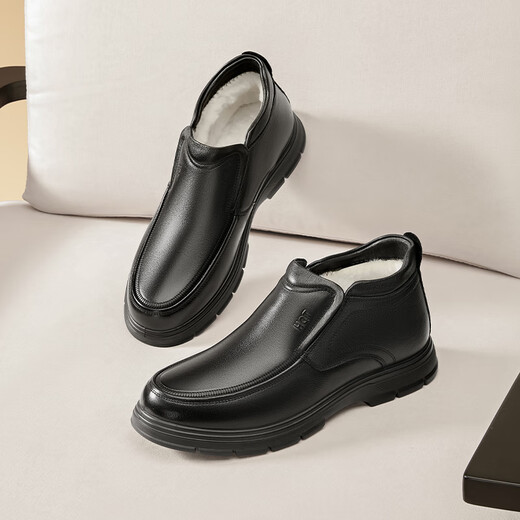 Red Dragonfly genuine wool cotton shoes autumn and winter business high-top thick velvet men's shoes dad shoes WJD44650 black 41