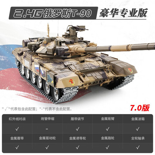 恒龙合金遥控坦克玩具车超大号金属履带轮毂带旋转炮台冒烟对战玩具 俄国主战坦克T90 豪华专业版版