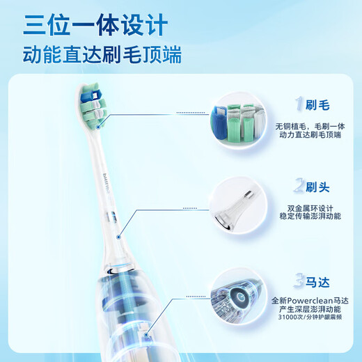 Philips (PHILIPS) electric toothbrush diamond 3 series bright white/clean brush head HX5181/02 blue + HX9023 brush head 3 pack birthday gift