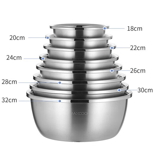 
Meichu (MAXCOOK) 304 stainless steel basin seasoning basin, thickened flavor bucket, vegetable basin, salad basin and noodles, marinated meat basin, induction cooker available 30cm (MCWA672)