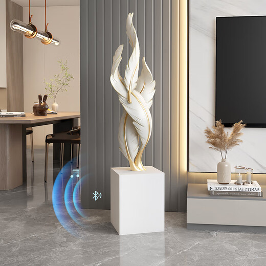 Palm tree light luxury feather living room floor-standing ornaments entrance large art sculpture decorations office furnishings moving to a new home Bluetooth model-feather ornaments-electroplated gold/1.2 meters
