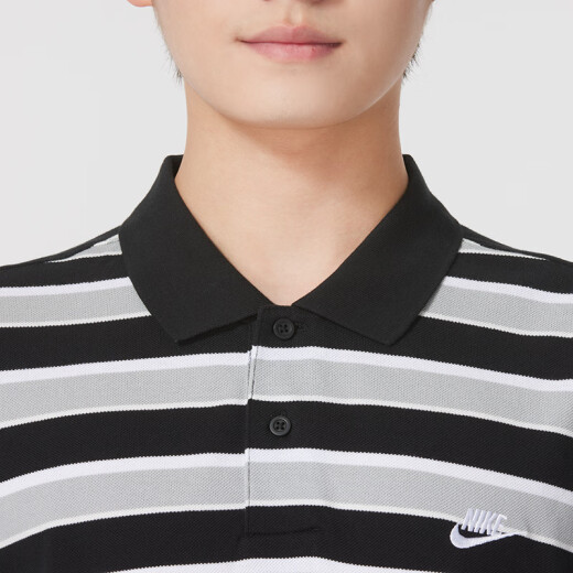 Nike (Nike) Camiseta Sitio web oficial de los hombres Summer Summer Nuevo solapa informal Camisa de algodón transpirable Sportswear FN3897-010/algodón/franja en blanco y negro (165/84a)