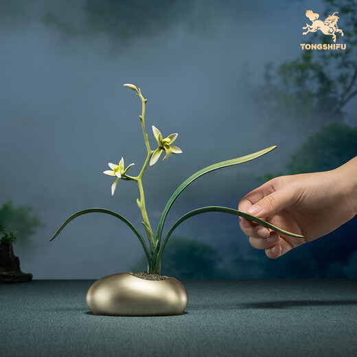 铜师傅《春兰 夏荷 秋桂 冬梅》客厅桌面铜摆件 装饰摆件伴手礼物 春兰