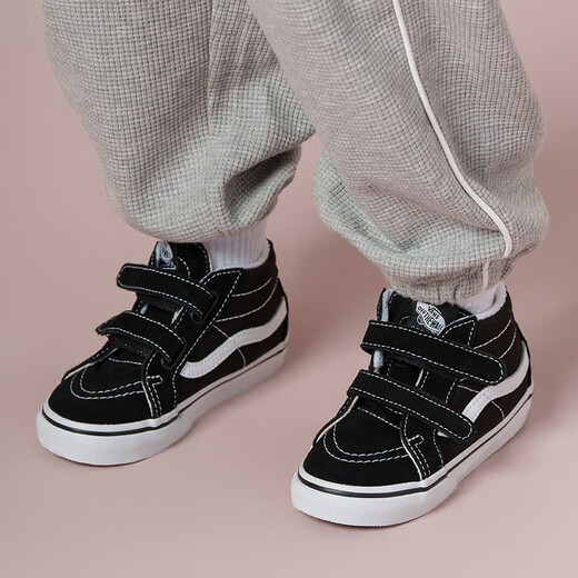 VANS Vans children's shoes official SK8-Mid V black easy-to-wear Velcro children's sneakers, black size 26, measured inner length 16.5cm