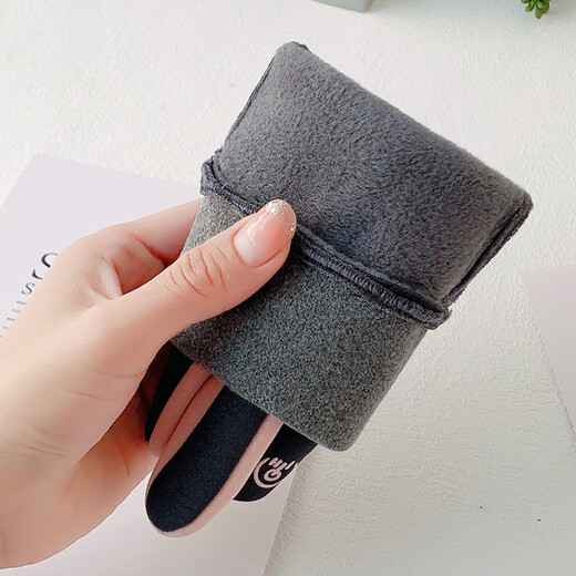 Gloves for women in autumn and winter sports warm plus velvet thickened gloves waterproof riding windproof and coldproof driving anti-slip touch screen women's German velvet waterproof vertical mark fingertip opening gray one size