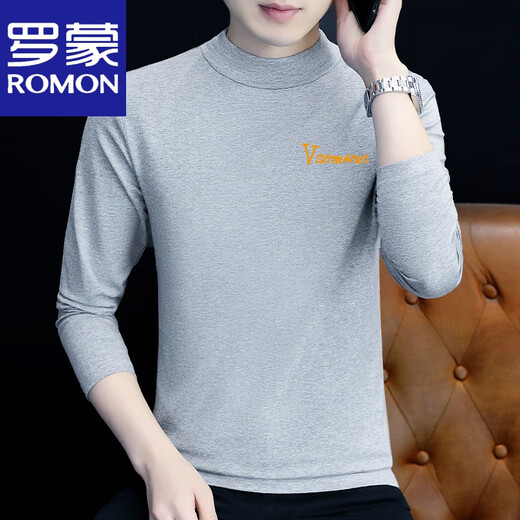 罗蒙（ROMON）冬季男士高领秋衣棉长袖打底衫修身半高领男装内搭T恤立领小衫 YPC6187 宝蓝 2XL 建议145-160斤