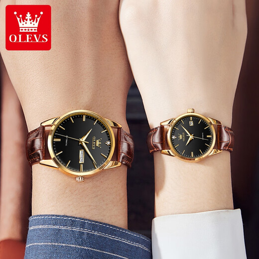 Olevs Swiss Certified Marken-Paar Uhren, ein Paar mechanische Uhren, Männer und Frauen Uhren, vollautomatische leuchtende Wasserdurchmesserwächer, Olevs-6629-Schwarz-Ehepaar