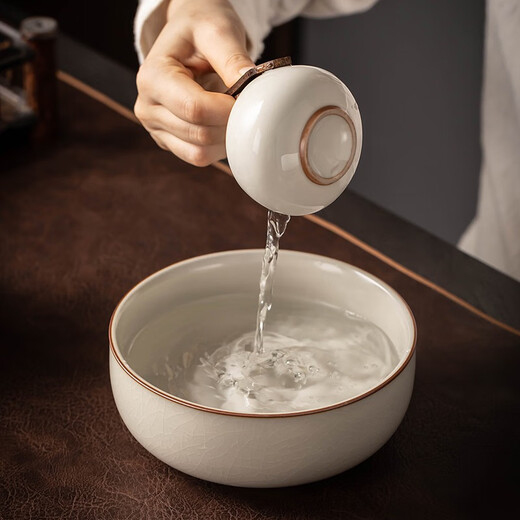 Porcelain brand tea set Ru Kiln automatic tea set set Ceramic stone mill lazy tea making artifact household anti-scalding Kung Fu tea set complete set Beige Ru Kiln single tea set + fair cup 1 piece