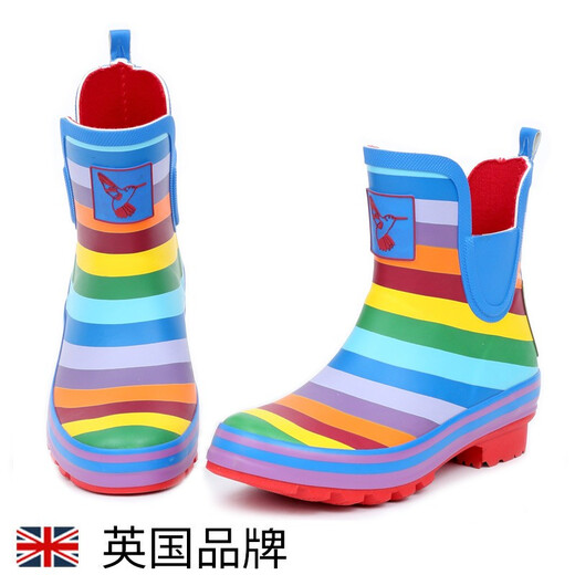 Evercreatures British rain boots women's rain boots adult water boots non-slip water shoes rainbow stripes low top rubber rain boots women's style rainbow 12RBW 37 (UK4)