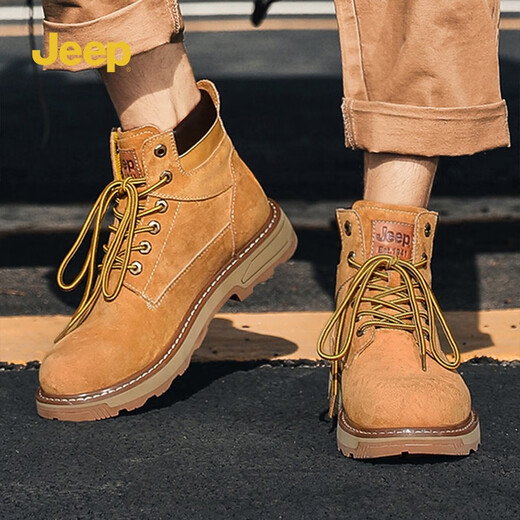 Jeep men's shoes and boots mid-tube versatile retro Martin boots British trendy men's work clothes big yellow boots men's earthy yellow 8197 [upgrade] 41