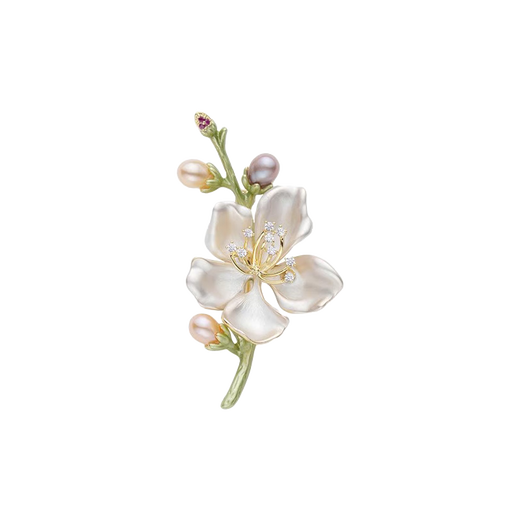 Yin Muchi Freshwater Pearl White Shell Magnolia Brooch High-end Women's Luxury Pin Christmas Birthday Gift for Wife and Best Friend XZ0562 White Shell Magnolia Brooch