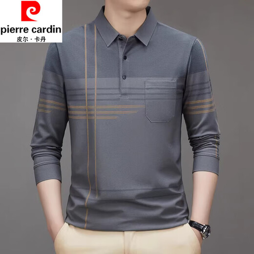 Pierre Cardin Herren Pure Cotton Skin-freundlich-freundliches langärmeliges T-Shirt im Frühjahr und Herbst Neuer Vater mittleren Alters mit Taschenpolar-Hemd-Hemd Top 9901 Camel M 165 suggeriert 100-120 Jin [Jin ist 0,5 kg]