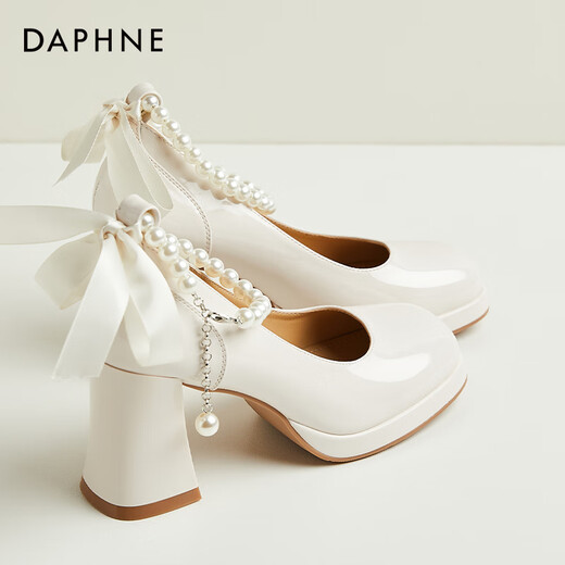 Daphne French thick heel single shoes female bridesmaid Mary Jane shoes temperament high heels evening shoes 4623404078 beige 38