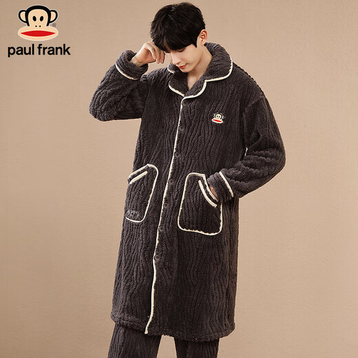 PAUL FRANK Big Mouth Monkey solid color couple pajamas men's winter coral velvet thickened long flannel home clothes women's nightgown set