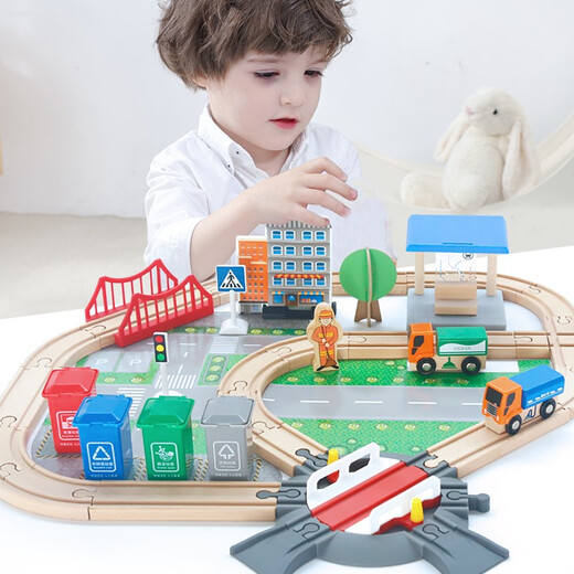 Little Brack Gleisspielzeug Kinder-Holz-Set kleiner Zug 3-6 Jahre alte Jungen und Mädchen Zhiyi Geschenk 4 Jahre alt 5 Jahre alt [Buchenholzmaterial] 139 Teile umweltfreundlich freundliche Stadträume [Elektrozug]