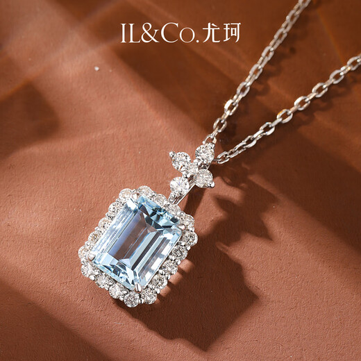 IL&CO Youke Necklace for Women White 18k Gold Natural Aquamarine Diamond Pendant Birthday and Valentine's Day Gift for Girlfriend and Wife 0.9 Carat Natural Aquamarine Pendant with Silver Chain