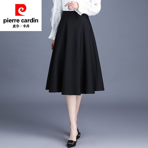 皮尔卡丹（pierre cardin）黑色半身裙春秋女2024新款秋冬裙子中长款字百褶裙大l码半身长裙 6630毛呢黑色裙长75) M