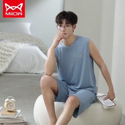 Catman MIIOW men's pajamas men's summer modal thin short-sleeved suit men's home clothing Jin [Jin equals 0.5 kg] plus size two-piece set 12026 [Modal suit] L [Suggested 100-140 Jin [Jin equals 0.5 kg]]