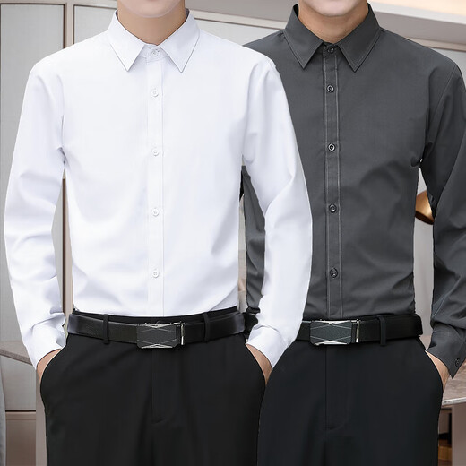 佐优尚白衬衫男士长袖夏季商务休闲免烫抗皱韩版修身衬衣职业上班短工装 黑色长 XL 115-130斤