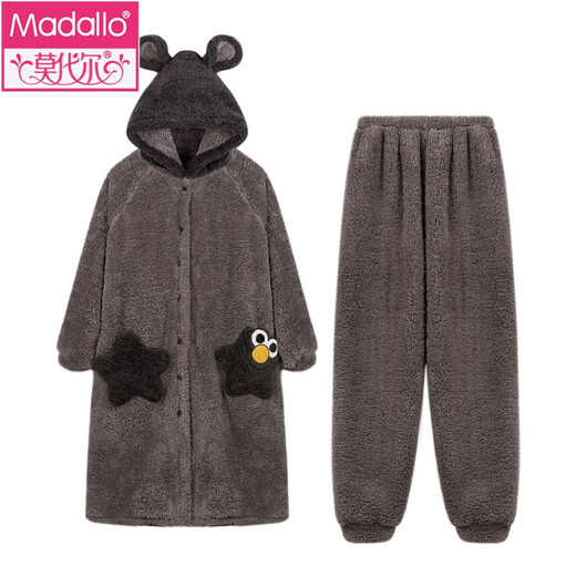 Modales Paar Korallenmerze Herbst- und Winterpyjama für Frauen langes Nachthemd mit samtig verdickter Männer Flanell -Kleidungsstück 6626 L Frauen