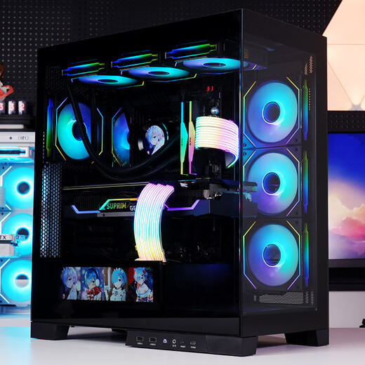 先马（SAMA）大境界 黑色 ATX电脑海景房机箱台式机 双面玻璃/可拆支柱/双U3+Type-C/支持背插式主板360水冷