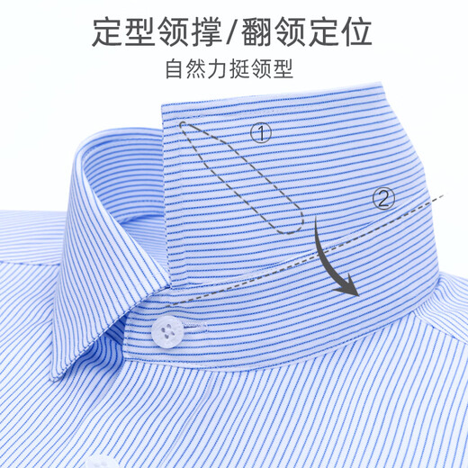 罗蒙（ROMON）全棉免烫衬衫男长袖2025秋中青年商务正装蓝条纹休闲纯棉衬衣抗皱 8W62226 42