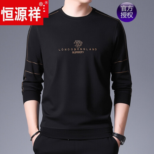 恒源祥男装 春秋款中年薄款男士长袖t恤春装卫衣秋衣上衣打底小衫 9902黑色【春秋款】 2XL 180