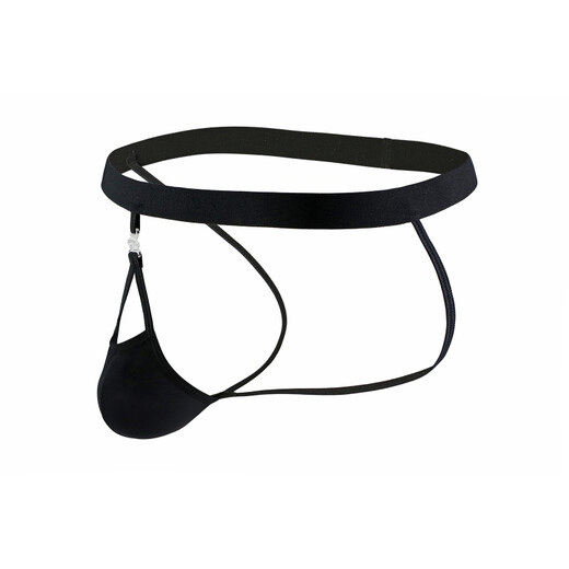 Zi Jiafu men's sexy underwear, empty back thong detachable PP thong underwear with exposed bladder, men's sexy and convenient intercourse, black ribbed black cloth 4XL (108-115cm)