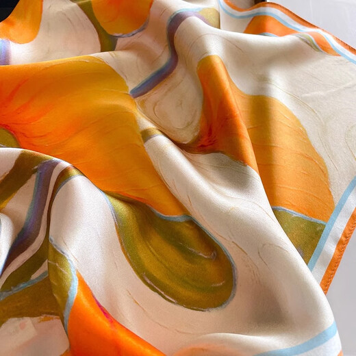 Story Life Mulberry Silk Chinese Style Lotus Fashion Silk Small Square Scarf Women's Scarf Spring Summer Autumn Korean Style Girlfriend's Neck Protection Scarf Orange Gradient 53*53cm
