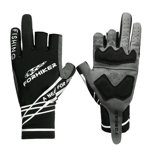 Wind Hunter Luya professional fishing gloves, sun protection, breathable, quick-drying, three-finger exposed, outdoor riding, non-slip, wear-resistant sea fishing gloves, FS-10, black, three-finger exposed, one size fits all