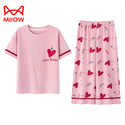 Cat Man (MiiOW) pure cotton pajamas for women in 2025 new summer short-sleeved cropped pants thin casual outdoor wear suit 7 points: 677 colored duck women XXXL