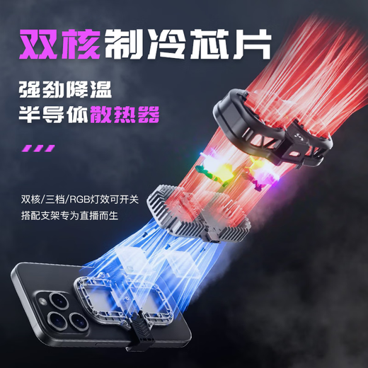 品冠本色手机散热器降温神器半导体制冷低音冰封背夹一体支架带风扇直播打游戏吃鸡电竞游戏王者荣耀 【双核散热款】三档调节｜秒速降温｜RBG灯可关