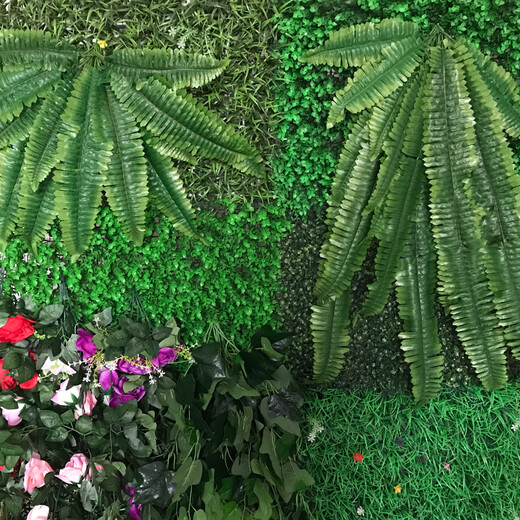 Win the show, simulated plant wall, green plant wall background wall, green simulated plant mall advertising door head artificial decoration, four-headed grass 40*60CM + one flower