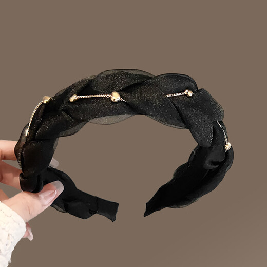 Zhuo Keke black high-end twist braid love chain hair hoop mesh hairpin wide-brimmed face wash headband simple head accessories twist love chain hair hoop - black