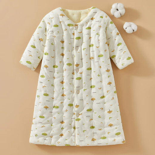 Mianguduo Children's Handmade Pure Cotton Sleeping Bag Thickened Anti-Kick Quilt Large Children's Pajamas Autumn and Winter Baby Sleeping Home Clothes Lan Xiaoshu 120 Code